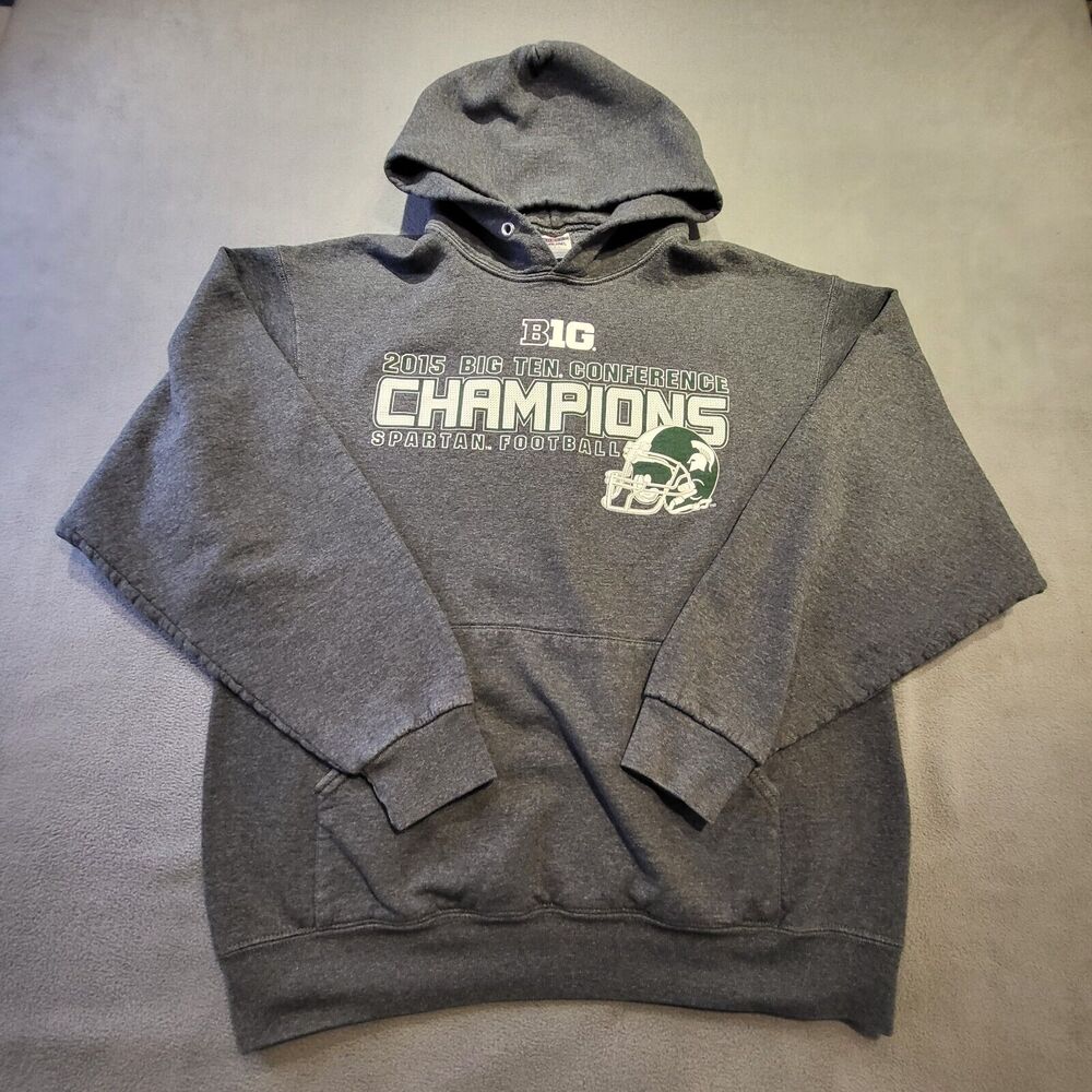 Michigan State Spartans Hoodie Sweatshirt Mens L Gray 2015 Big Ten Champions